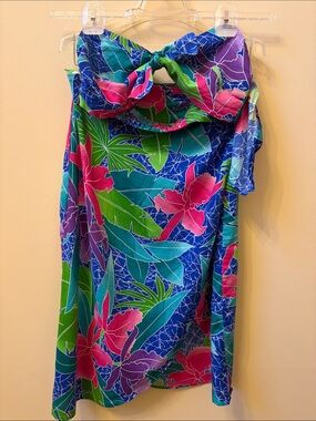 Tropical Floral Blue & Pink Bikini Coverup Bandeau & Sarong